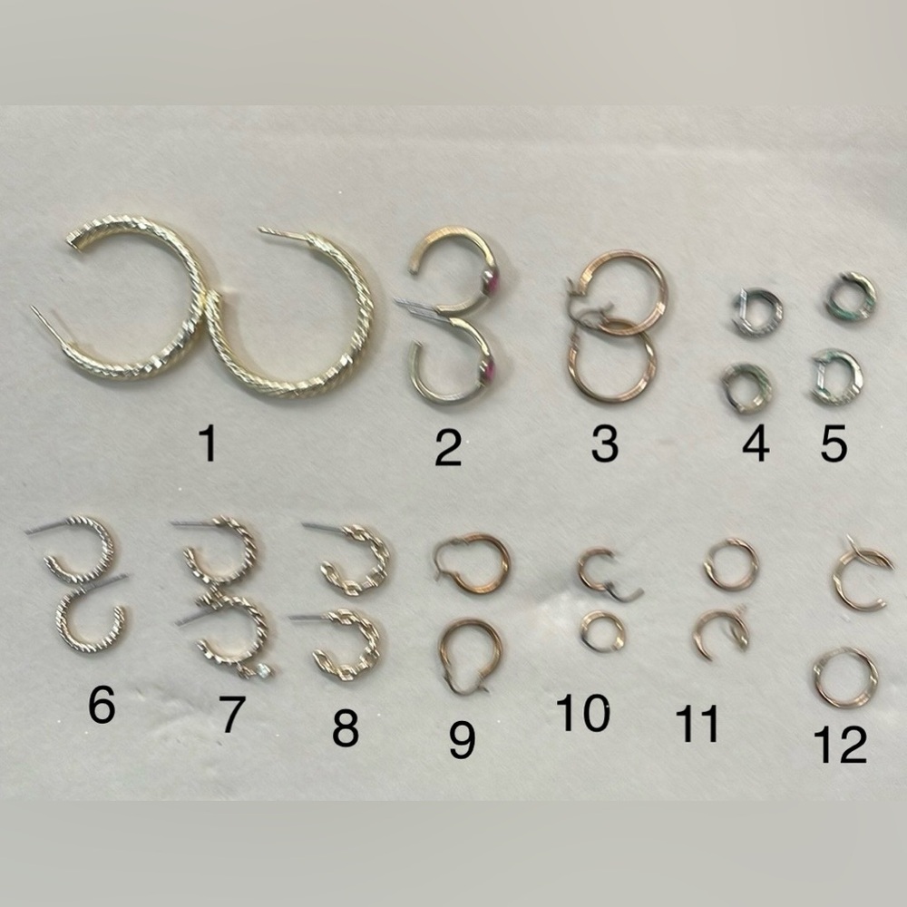 Earring Lot 12 Pair Fashion Earrings Hoops